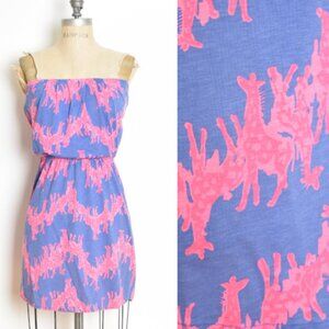 Lilly Pulitzer dress purple pink GIRAFFE print pima cotton mini strapless sun XS